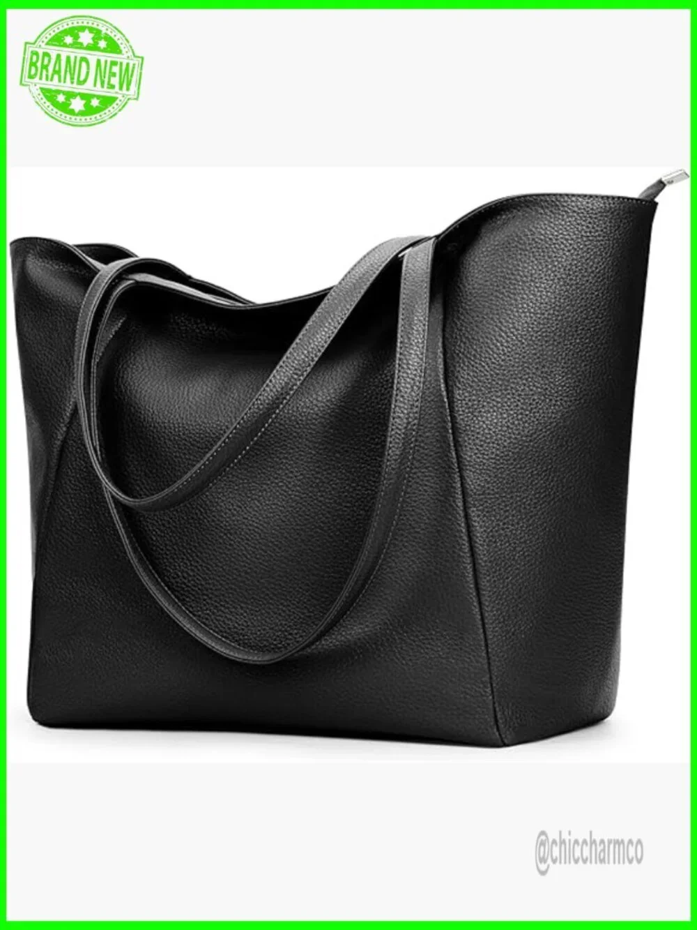 Large Vegan Leather Tote Bag Zipper Closure Work Travel Hobo Purse